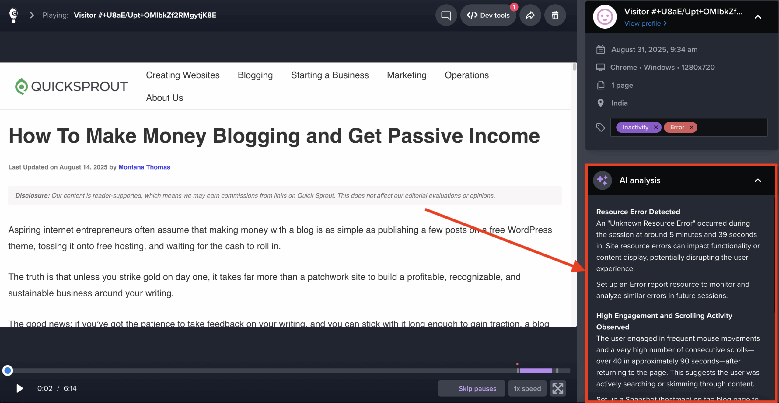 Get tangible insights from Session Recordings with AI analysis