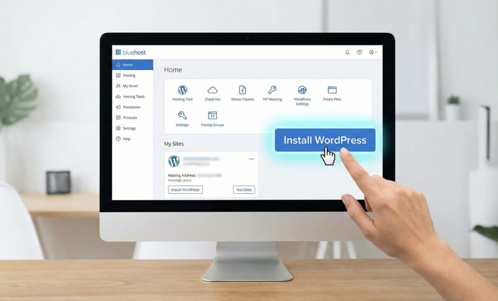 How to Start a WordPress Blog in 2026: Complete Beginner Setup Guide 2 BlueHost hosting dashboard with WordPress installation button highlighted