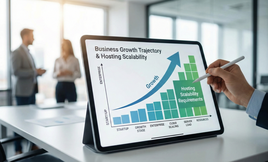 Business growth trajectory chart illustrating hosting scalability requirements