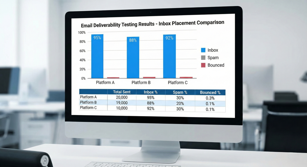 Best Email Marketing Software for Beginners in 2026 2 Email deliverability testing results comparing inbox placement rates across different email marketing platforms