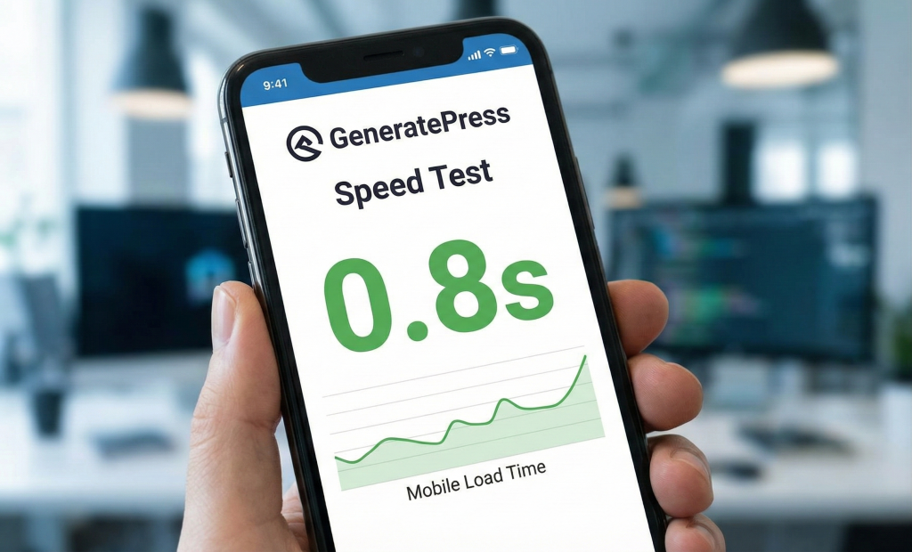 15 Best WordPress Themes for Blogs in 2026 (Free & Premium) 2 GeneratePress theme loading speed test results showing 0.8 second load time on mobile device