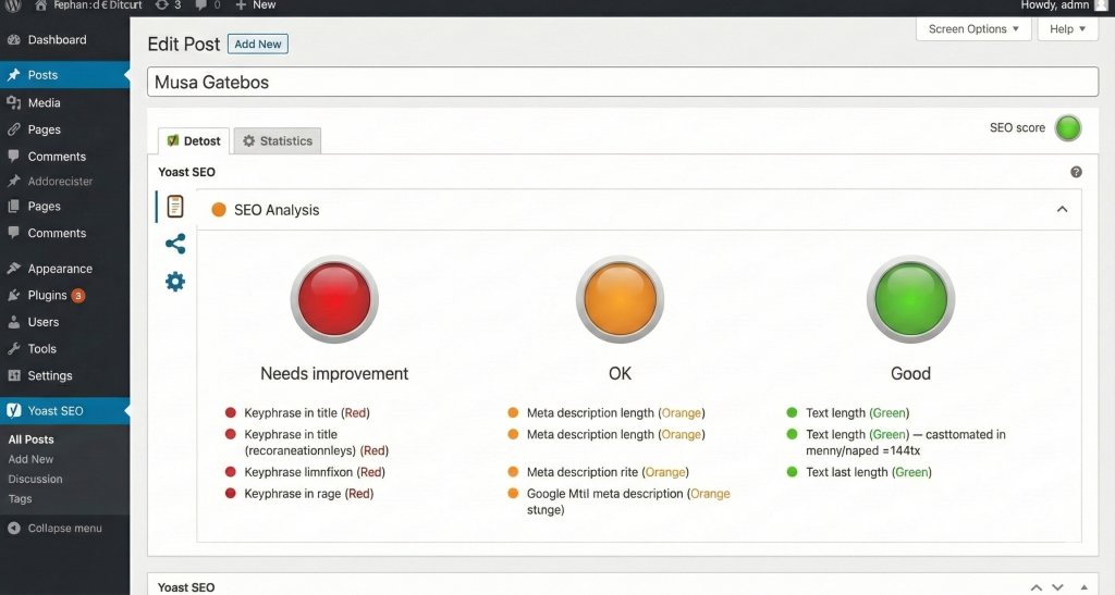 Best WordPress Plugins for SEO in 2026: Complete Guide 6 Yoast SEO plugin traffic light system interface with red, orange, and green optimization indicators