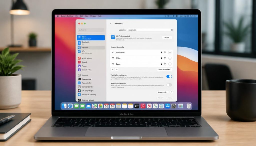 Mac screen displaying network interface settings with a disconnected status icon